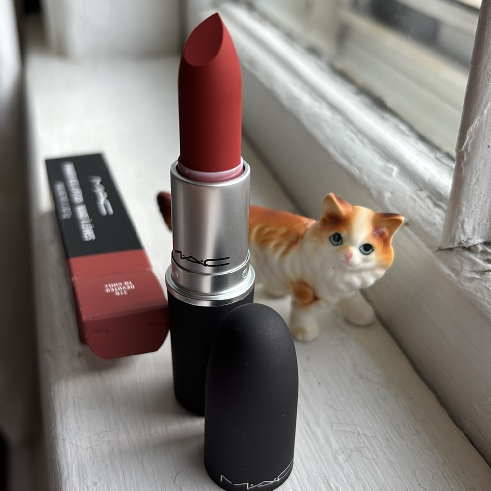 MAC Devoted to Chili NWT Powder Kiss Lipstick reinvented matte color warm brick